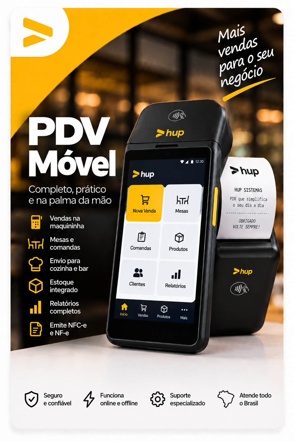 Atendimento sendo registrado no PDV Móvel da Hup na maquininha
